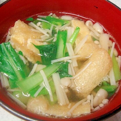 小松菜とエノキとあげの和風スープ